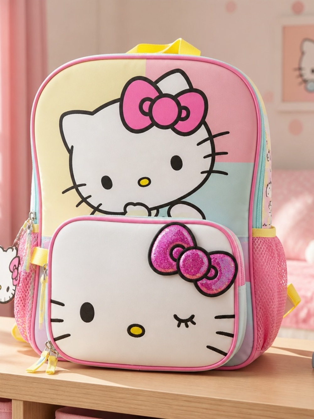 NWT Hello Kitty Girls Teens Pastel Color Backpack and a Lunchbox